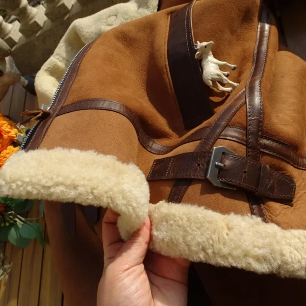 Brown Shearling Faux Fur B3 Real Leather Jacket
