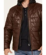 Dark Brown Puffer Real Leather Men's Jacket