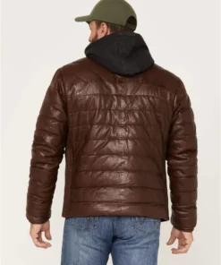 Real Leather Brown Puffer Hooded Jacket