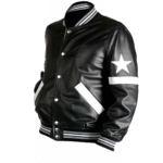 Unisex Star Black Real Leather Bomber Jacket