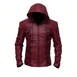 Arrow Red Biker Cosplay Real Leather Jacket
