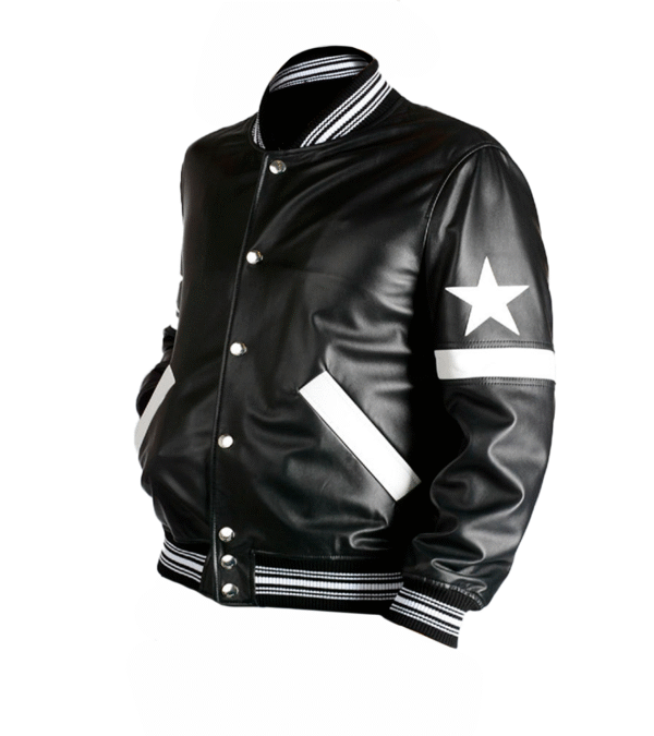 Unisex Star Black Real Leather Bomber Jacket