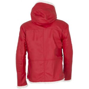 Faux Fur Hooded Santa Red Leather Jacket