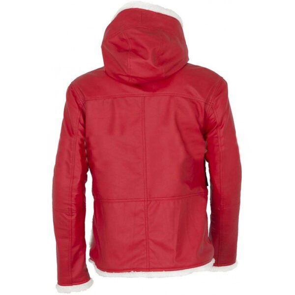 Faux Fur Hooded Santa Red Leather Jacket