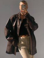 Women Vintage Style Black Oversized Leather Jacket