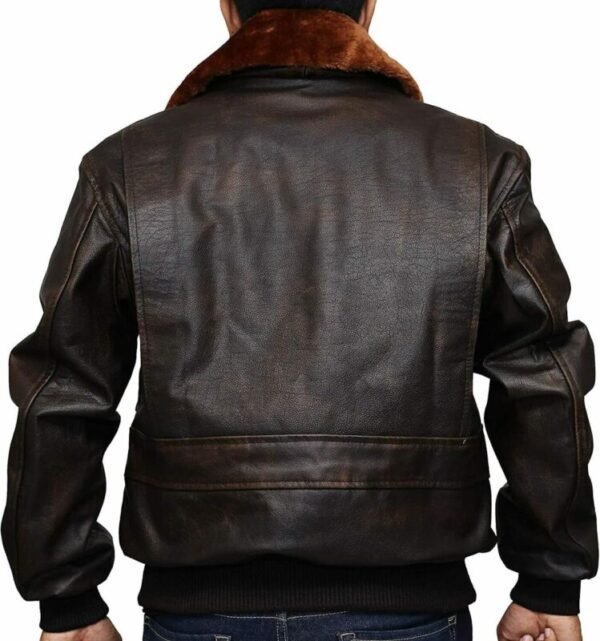 Military Style Brown Bomber Real Leather Jacket