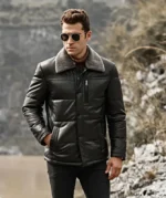Black Puffer Memphis Real Leather Jacket