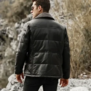 Black Memphis Puffer Real Leather Jacket