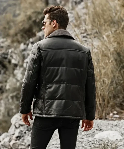 Black Memphis Puffer Real Leather Jacket