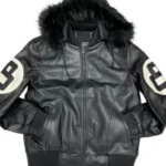 Robert Phillipe Black Leather Hooded Jacket