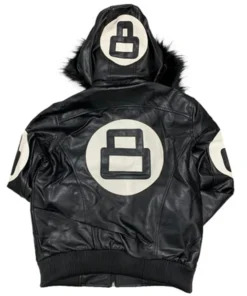 8 Ball Faux Fur Black Hooded Leather Jacket