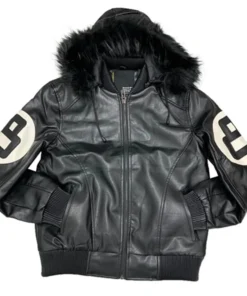 Robert Phillipe Black Leather Hooded Jacket