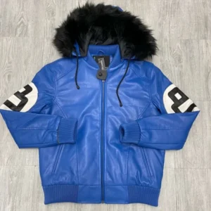 Robert Phillipe Blue Leather Hooded Jacket