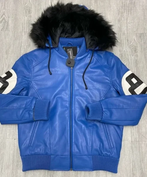Robert Phillipe Blue Leather Hooded Jacket