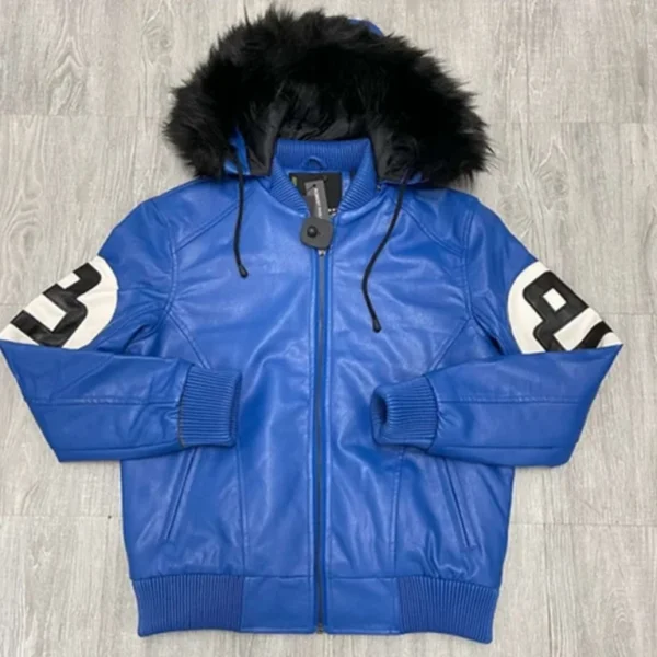 Robert Phillipe Blue Leather Hooded Jacket