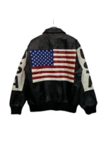 American Flag Black Leather Bomber Jacket