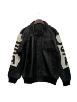 USA Flag Black Bomber Real Leathet Jacket