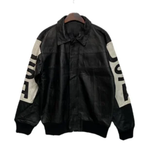 USA Flag Black Bomber Real Leathet Jacket