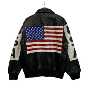 American Flag Black Leather Bomber Jacket