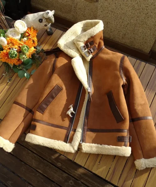 B3 Shearling Faux Fur Brown Leather Jacket