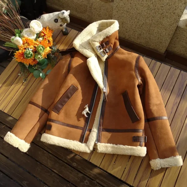 B3 Shearling Faux Fur Brown Leather Jacket