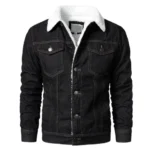 Trucker Style Black Denim Shealring Jacket