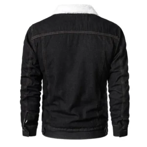 Black Denim Shealing Faux Fur Jacket