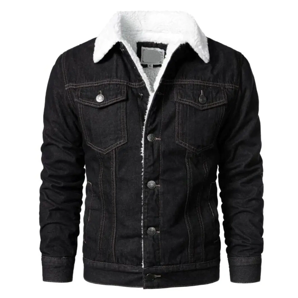 Black-Denim-Trucker-Jacket-with-Fur-Collar.webp Trucker Style Black Denim Shealring Jacket
