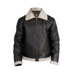 Unisex Black Shearling Faux Fur Real Leather Jacket