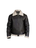 Unisex Black Shearling Faux Fur Real Leather Jacket