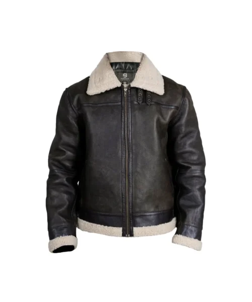 Unisex Black Shearling Faux Fur Real Leather Jacket