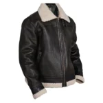 Men Black Shearling Faux Fur Leather Jacket