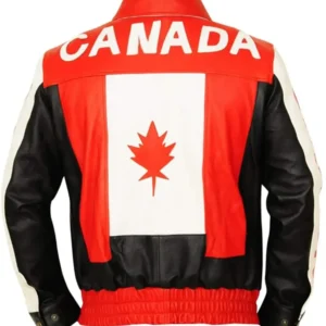 Canadian Flag Black Leather Bomber Jacket