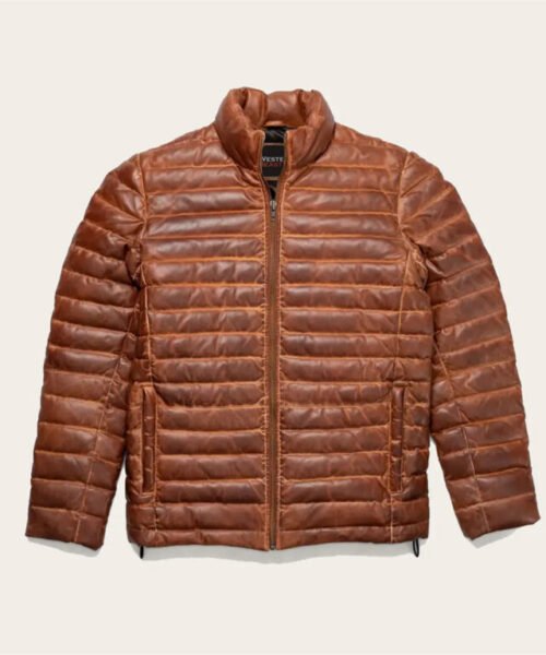 Bridge Brown Unisex Real Leather Puffer Jacket