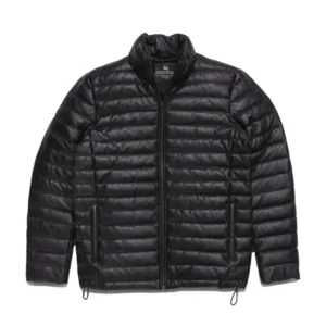 Unisex Black Puffer Real Leather Jacket