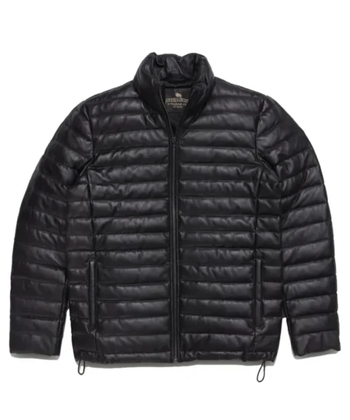 Unisex Black Puffer Real Leather Jacket
