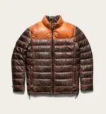 Bridge Tan & Brown Unisex Real Leather Puffer Jacket