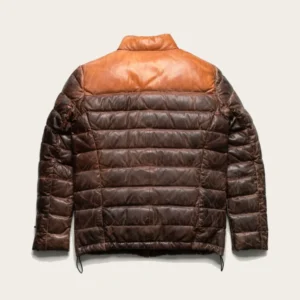 Unisex Tan & Brown Puffer Real Leather Jacket