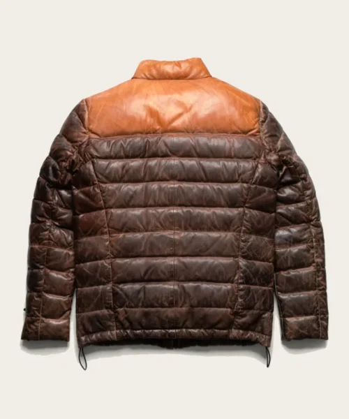 Unisex Tan & Brown Puffer Real Leather Jacket