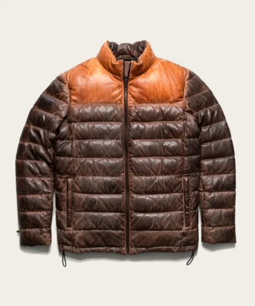 Bridge Tan & Brown Unisex Real Leather Puffer Jacket