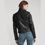 Biker women cowhide leather black jacket