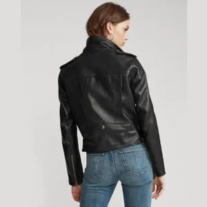Biker women cowhide leather black jacket