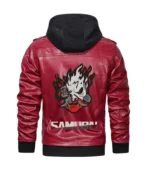 Unisex Red hooded Real Leather Jacket