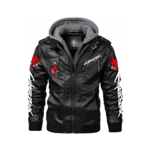 Unisex Cyber Punk Hooded Leather Jacket