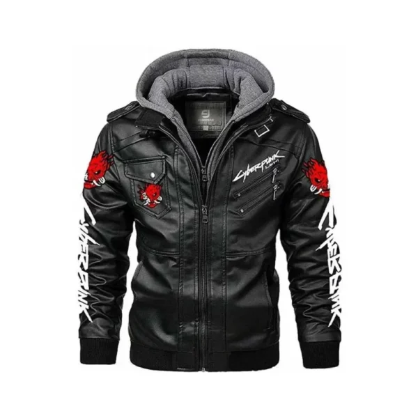Unisex Cyber Punk Hooded Leather Jacket