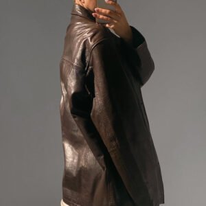 Vintage Style Women Oversized Black Leather Jacket