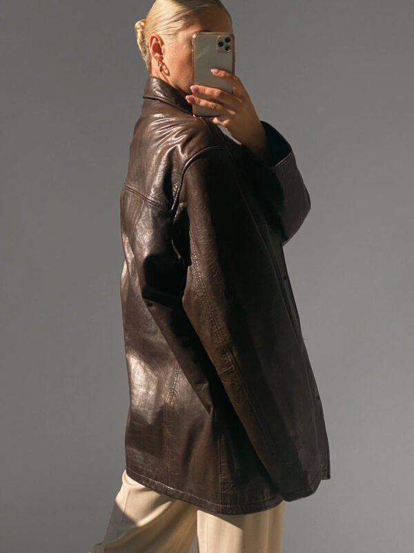Vintage Style Women Oversized Black Leather Jacket