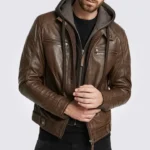Eric Hooded Brown leather Jacket