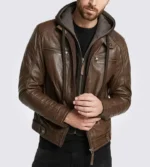 Eric Hooded Brown leather Jacket