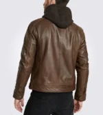 Eric Hooded Motorcycle Brown Leather Jacket